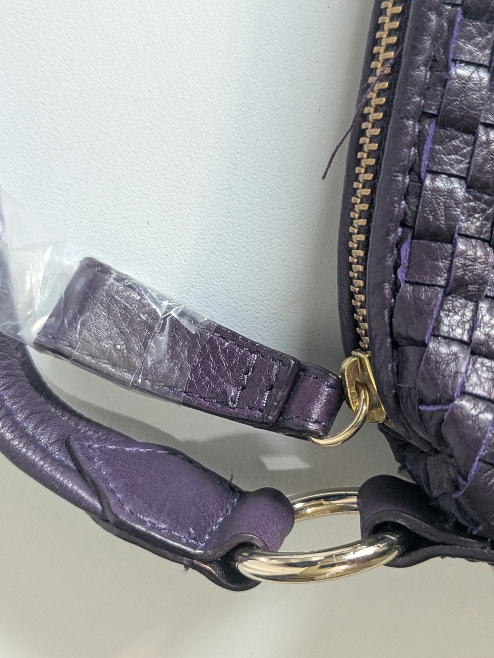 Elliott Lucca NWT 100% Cow Leather Woven Purple Shoulder Bag - Picture 7 of 16